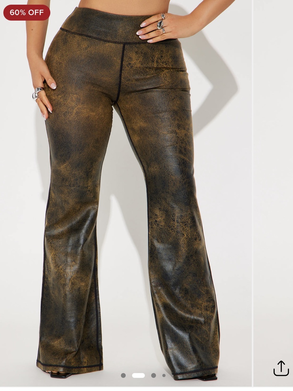 Faux Leather Flared Pants in Distressed Brown Black M NWOT - Picture 3 of 3